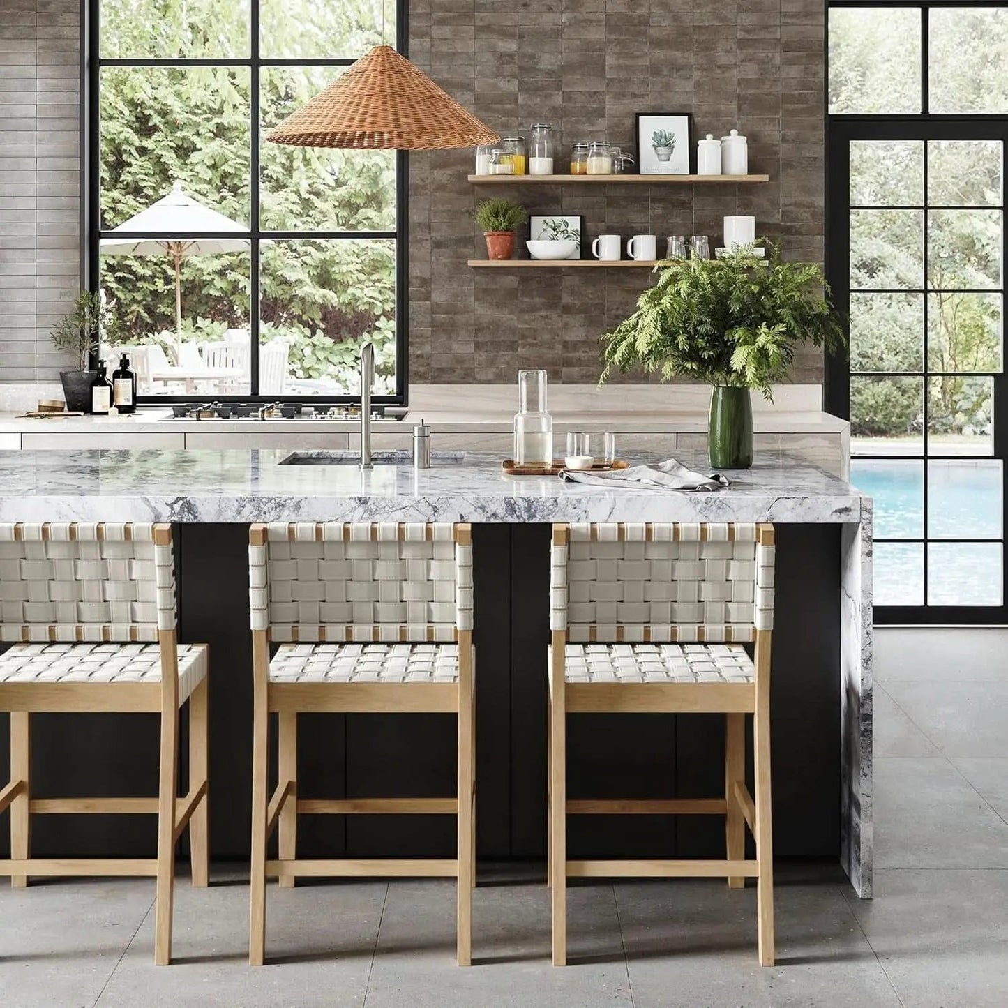 Mid Century Modern Bar Stool With Back In Off White Faux Leather from PriceLows™