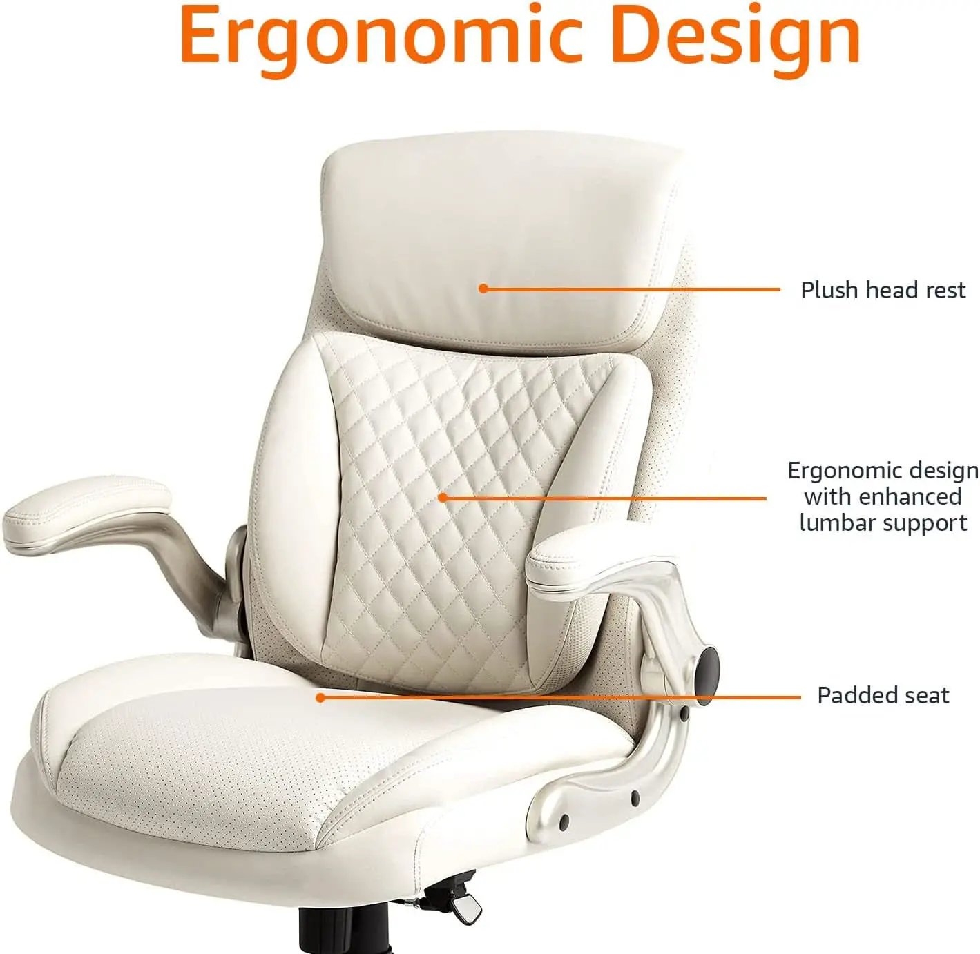 Cream Leather Ergonomic Office Chair With Flip Up Armrests from PriceLows™