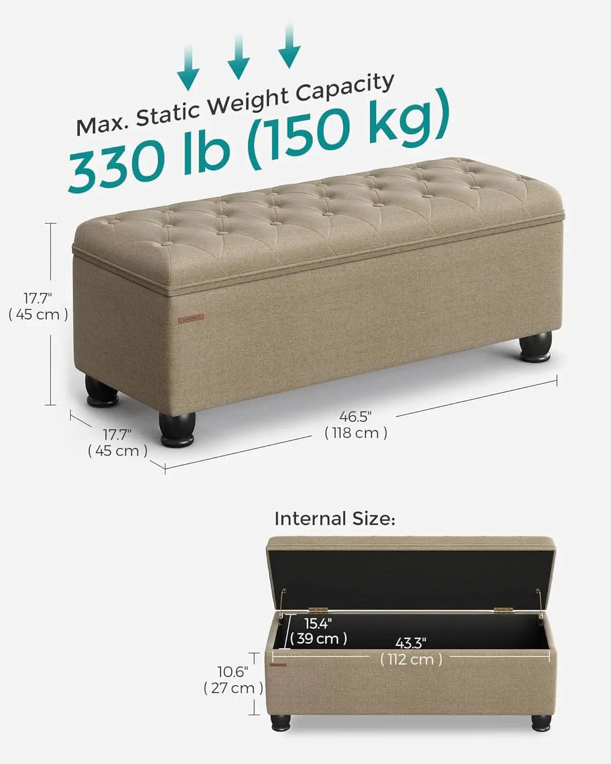Camel Brown Linen Storage Ottoman Bench Reinforced from PriceLows™