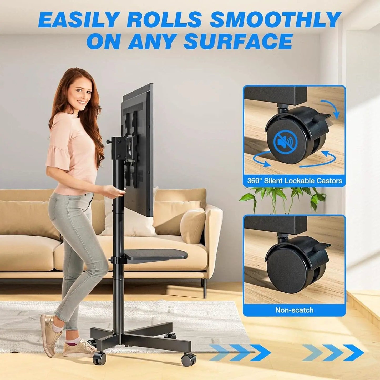 Mobile TV Stand Adjustable Height For 23 To 60 Inch TVs from PriceLows™