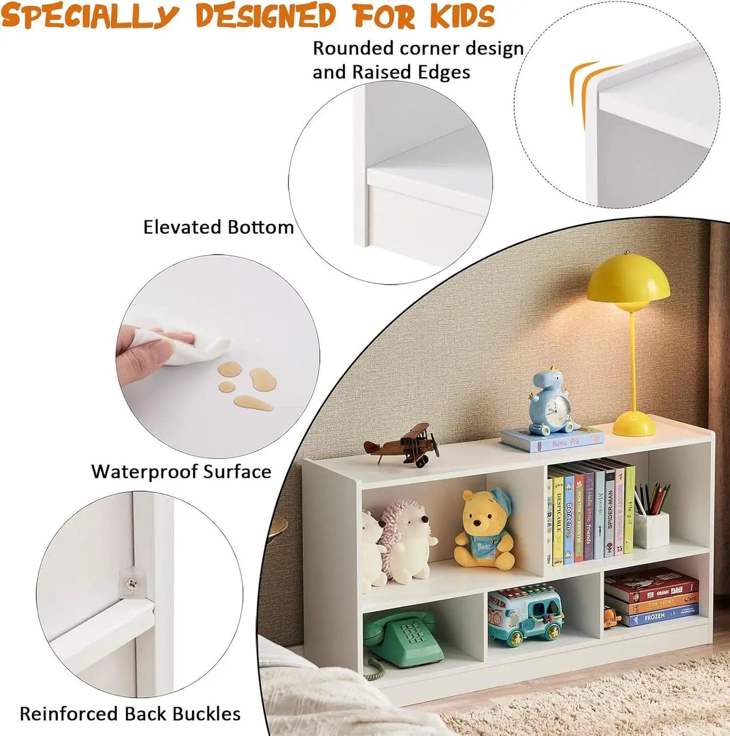 Wooden Toy Organizer and Bookshelf 5 Section Kid Storage from PriceLows™