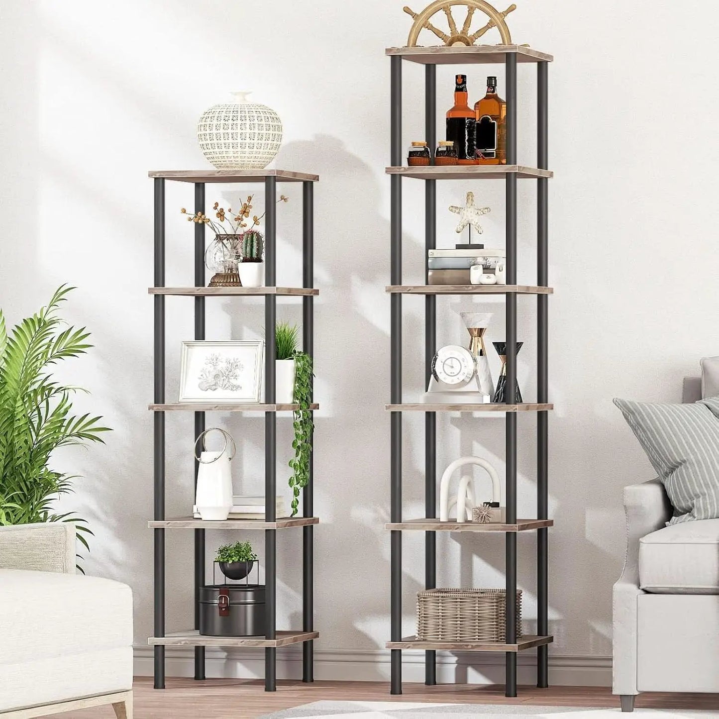 5 Tier Corner Shelf Stand Greige and Black No Tool Assembly from PriceLows™