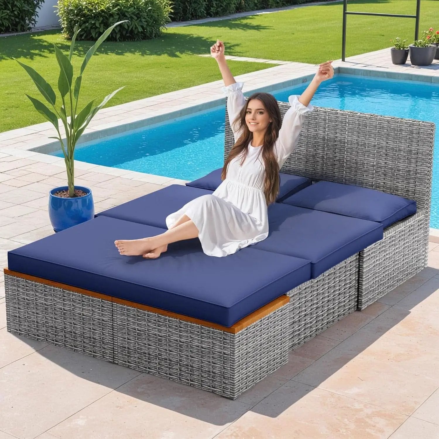Comfortable Multifunctional Outdoor Day Bed with Side Tables from PriceLows™