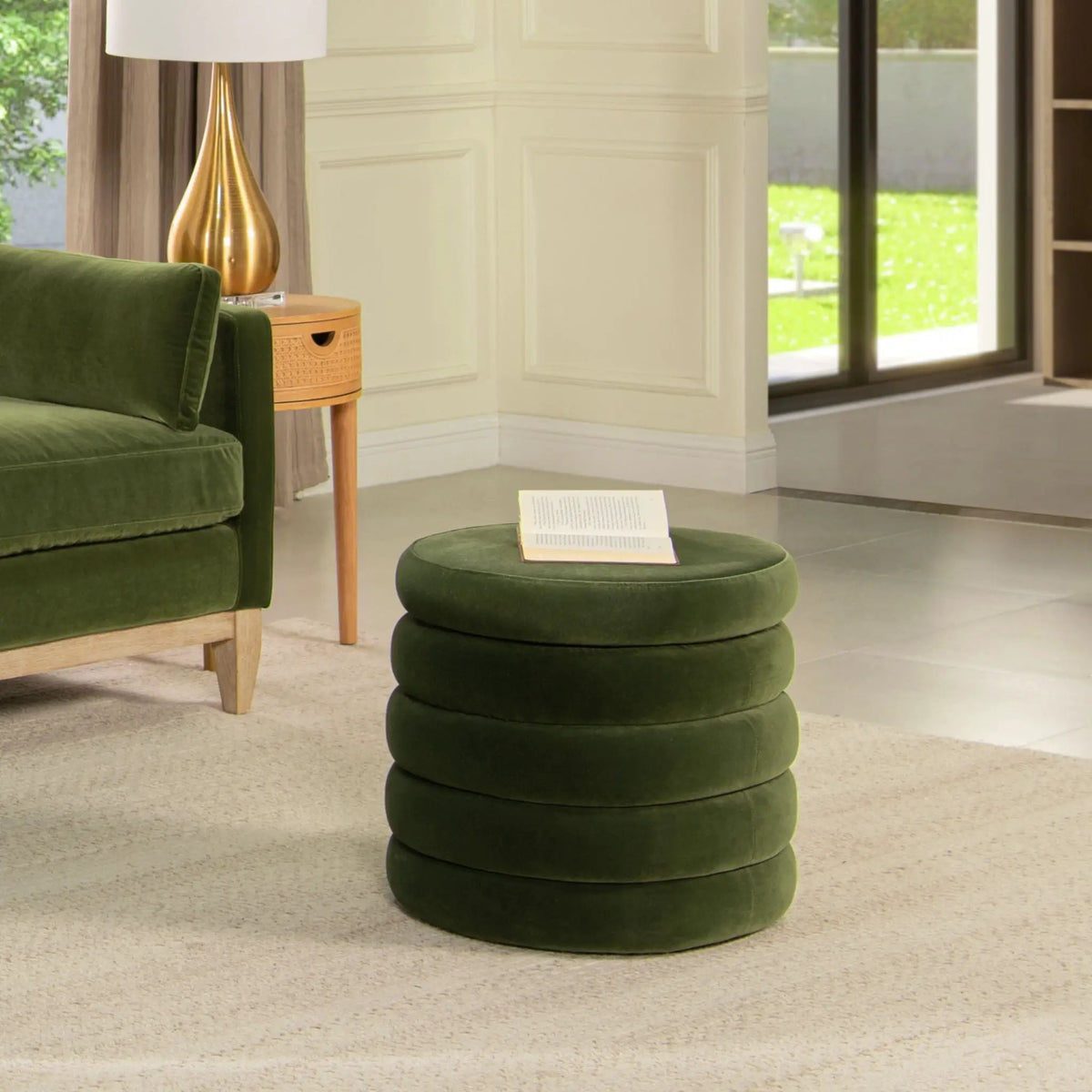 Fuji Oversized Round Storage Ottoman | Kiln-Dried Birchwood | Handmade Craftsmanship | 19 Inch Height