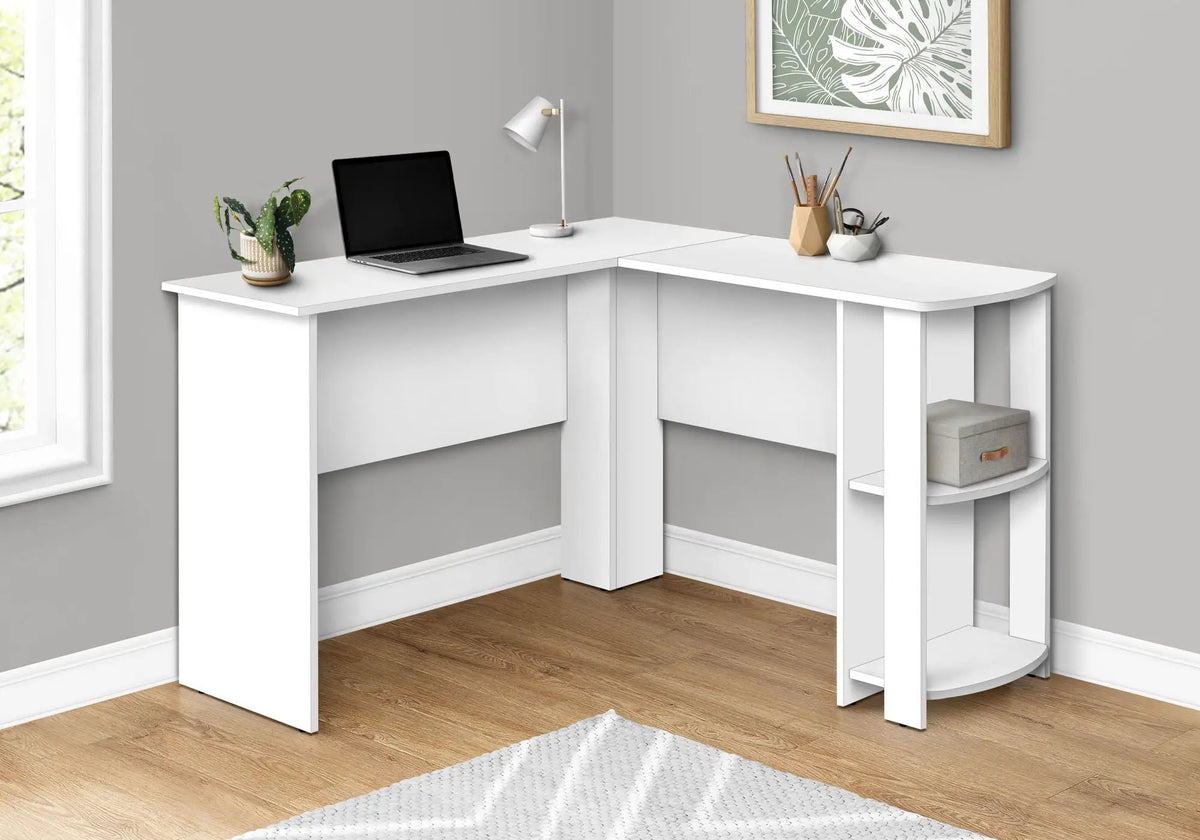 Wood-Look L-Shaped Desk | 47 Inch Width | Open And Closed Right Storage | Space Efficient Corner Design