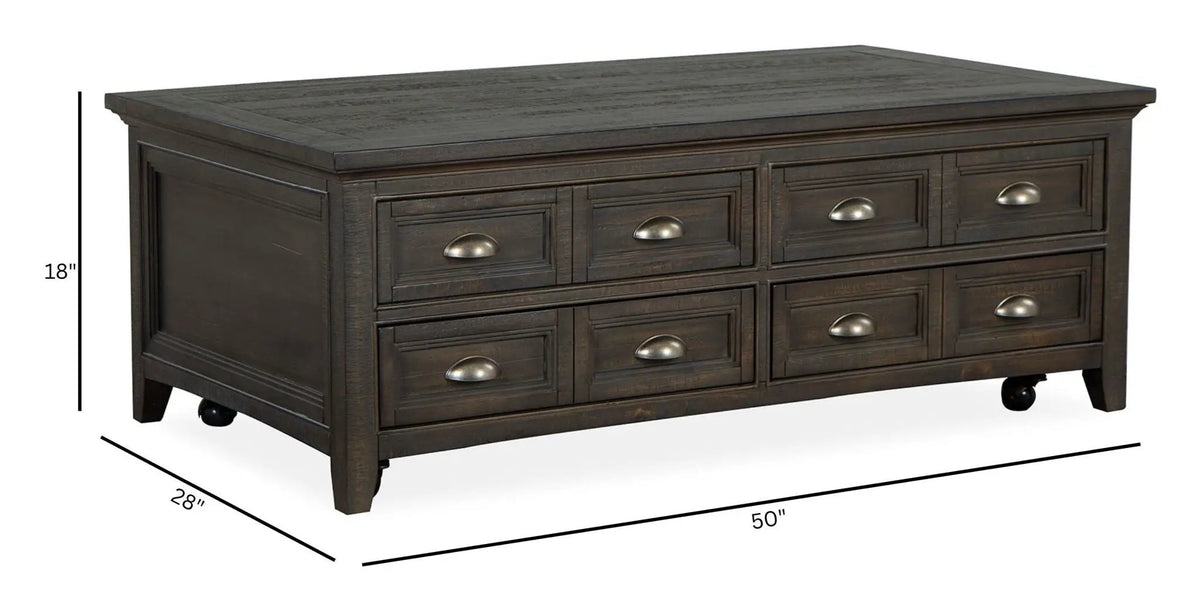 Westley Falls Lift Top Cocktail Table | Graphite | Storage With Casters | Pine Veneer