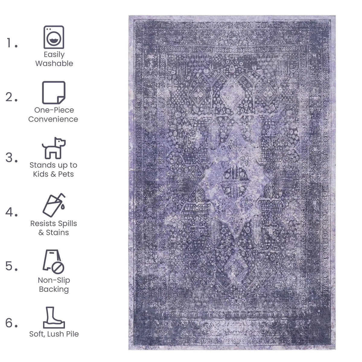 Maval Small Washable Area Rug | 36 x 24 Inch | Easy To Clean | Pet Friendly Design