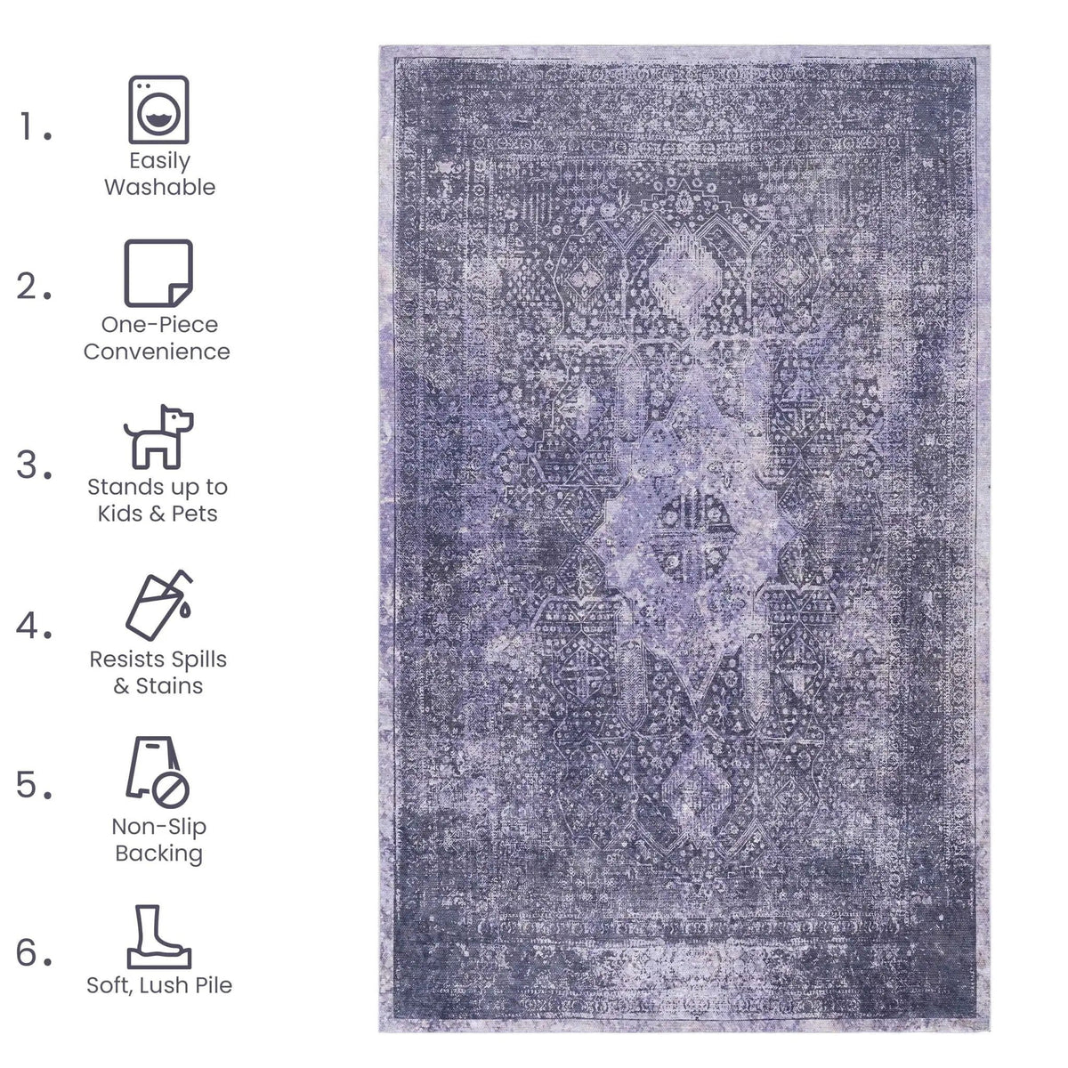 Maval 3' X 5' Washable Area Rug | 60 x 36 x 0.14 in | Cotton | Anthracite