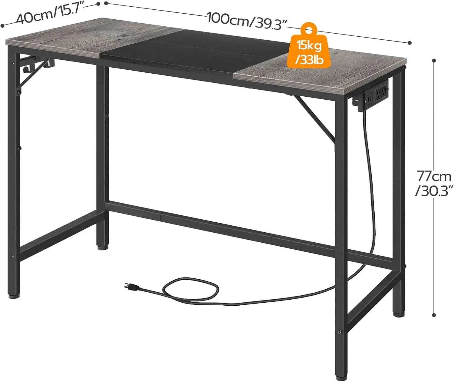 Charcoal Gray Computer Desk With Power Outlet And Hooks from PriceLows™