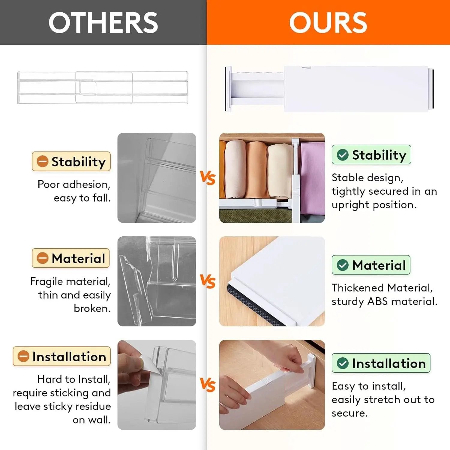 Drawer Dividers 4 In High 11-17 Adjustable White 8 Pack from PriceLows™