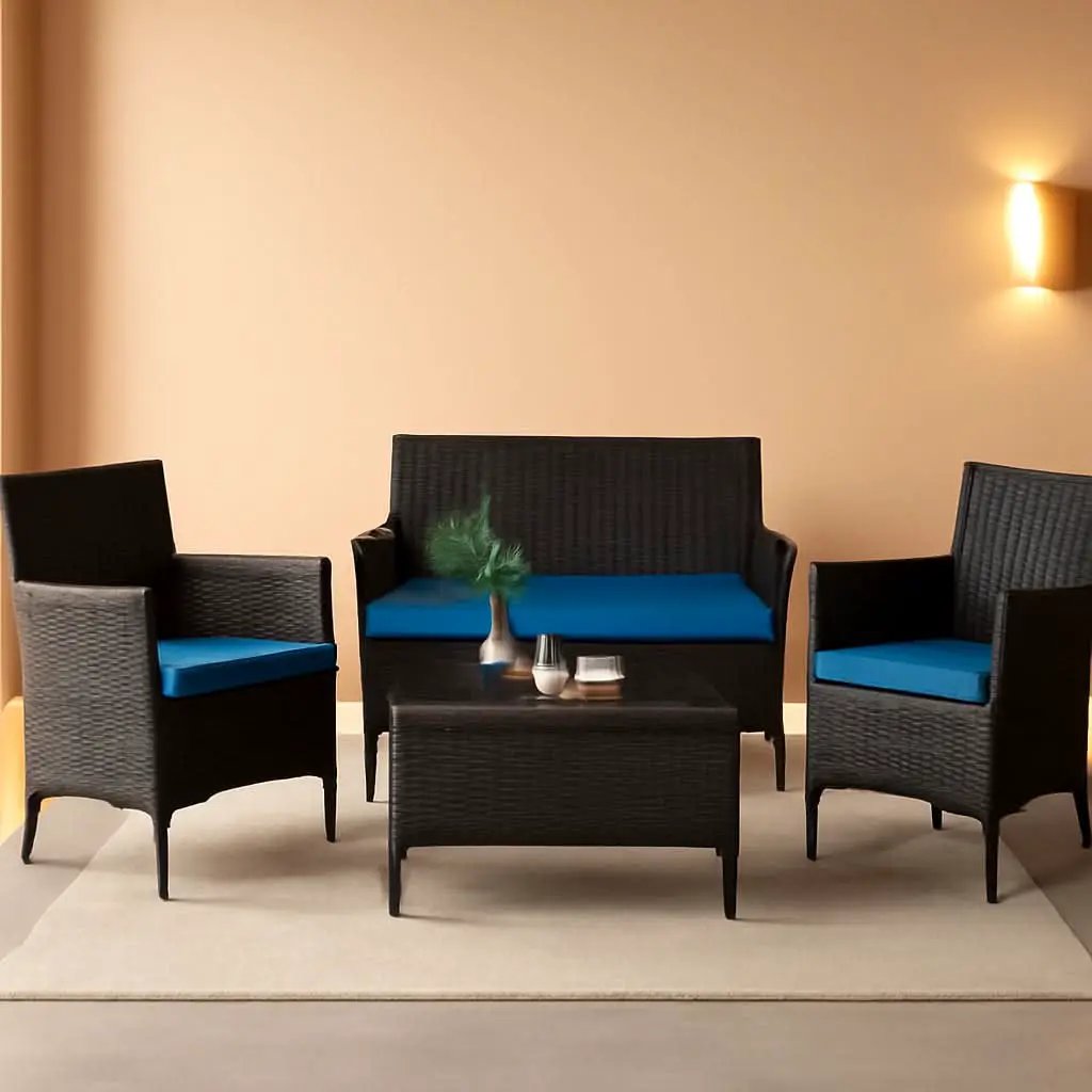 Peacock Blue 4 Piece Rattan Patio Furniture Set With Sectional Sofa from PriceLows™