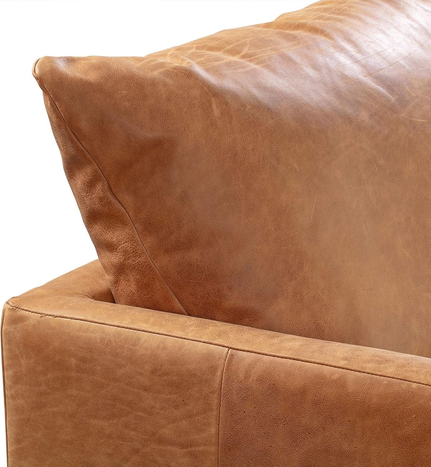 Girona 88 Inch Leather Sofa Cognac Tan With Tufted Back from PriceLows™