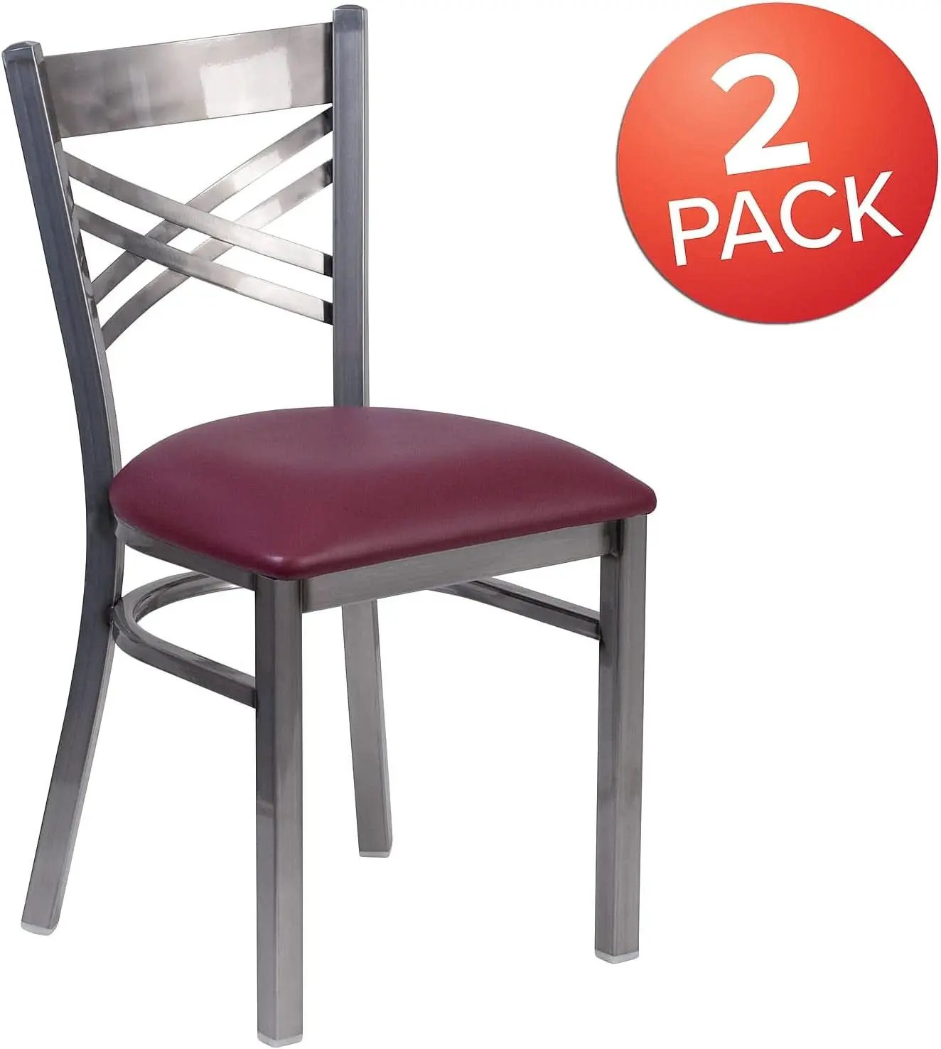 Two Pack Hercules Burgundy Vinyl X Back Metal Dining Chairs For Restaurant Bar And Home Use from PriceLows™