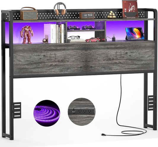 Queen Size Headboard With Storage Shelf And USB Ports from PriceLows™