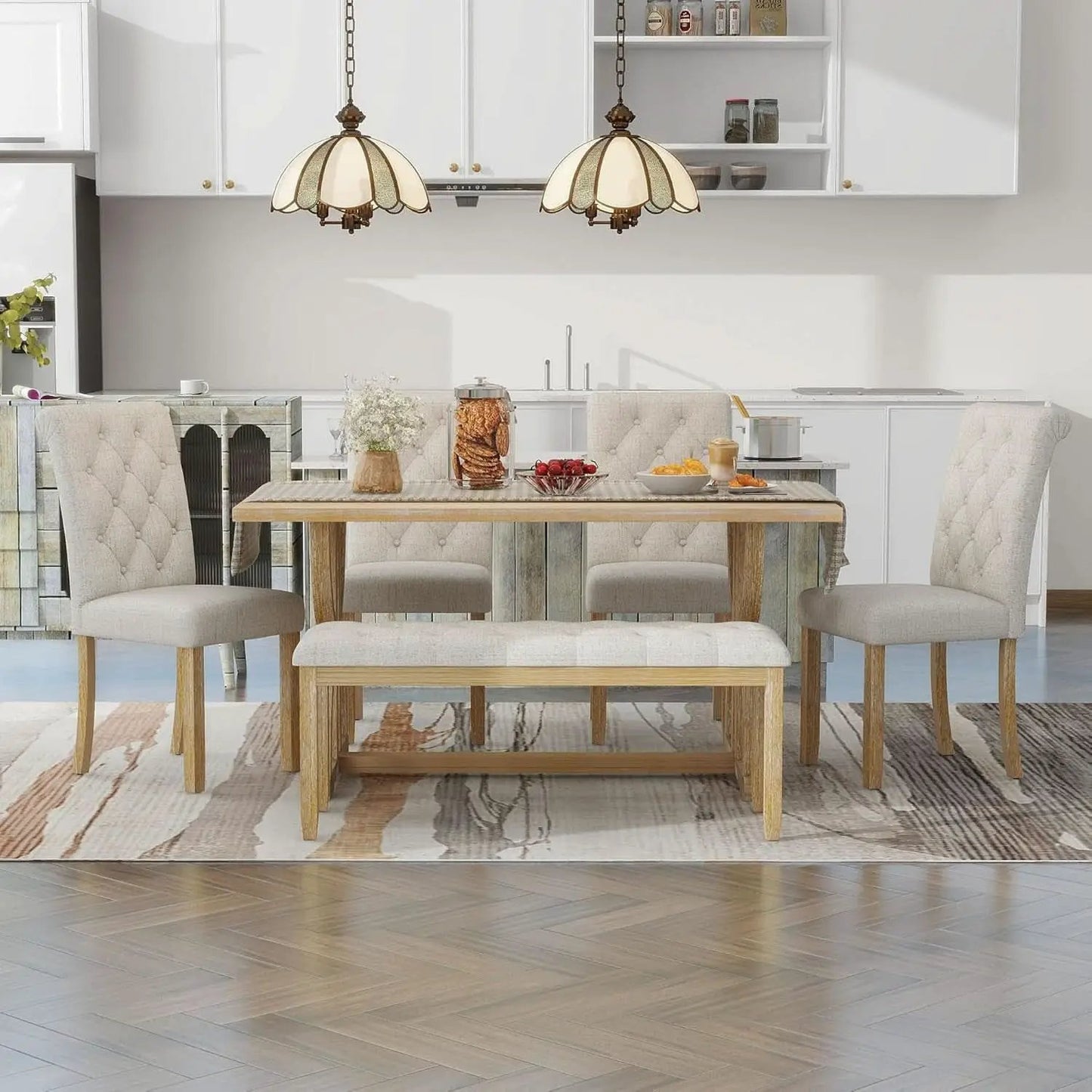 Industrial Solid Wood Rectangular Dining Table Set from PriceLows™