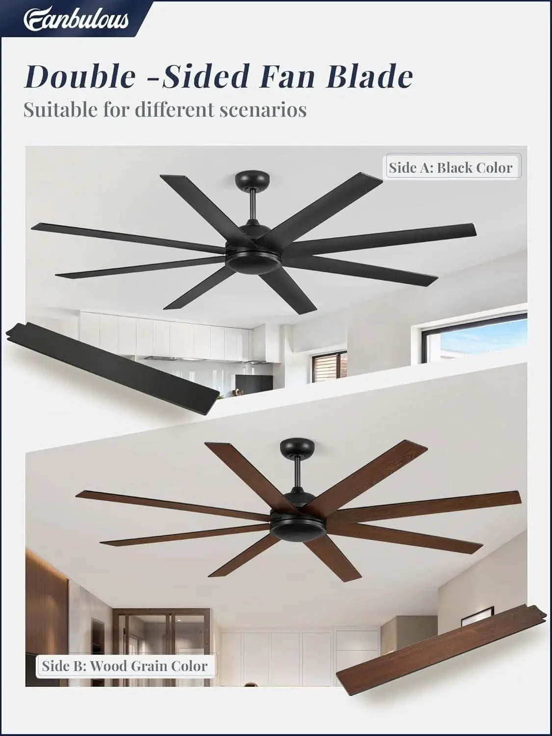 72 Inch Black Ceiling Fan With Remote DC Motor For Indoor Outdoor from PriceLows™