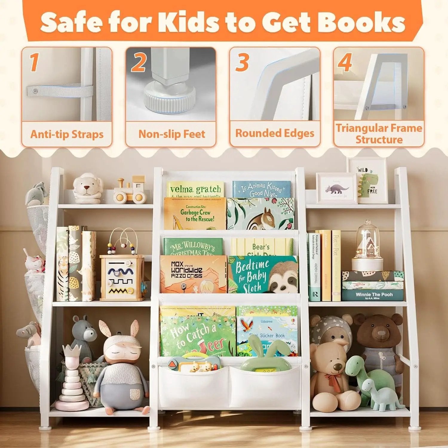 3 Tier Kids Bookshelf Toy Organizer In White Wood And Metal from PriceLows™