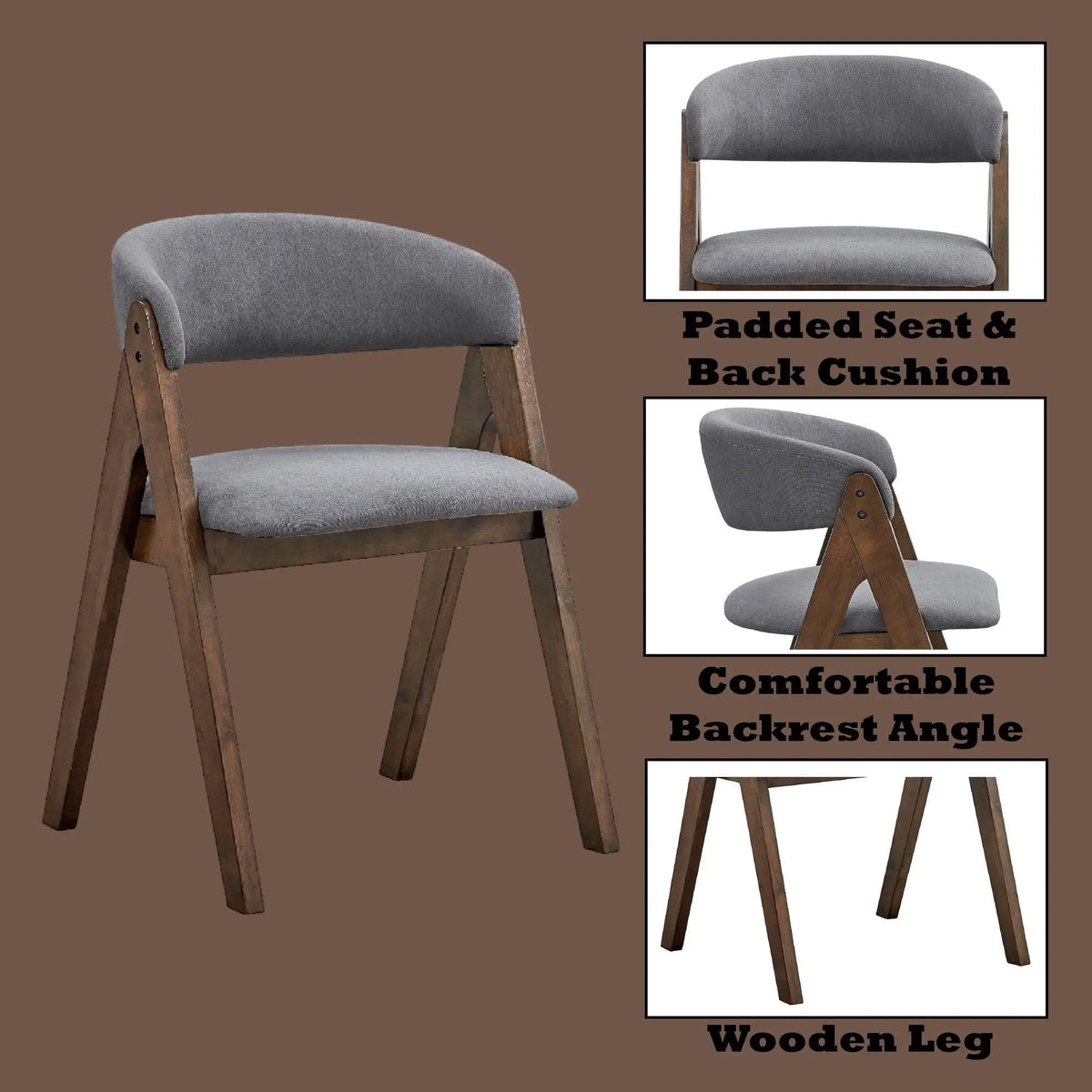 Keiki Side Chair (Set of 2) | 19 x 22 x 30 in | Walnut & Fabric | Gray