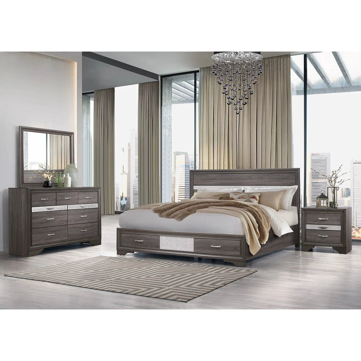Ryder Storage Bed | Sparkle Finish | Panel Headboard | Footboard Drawers