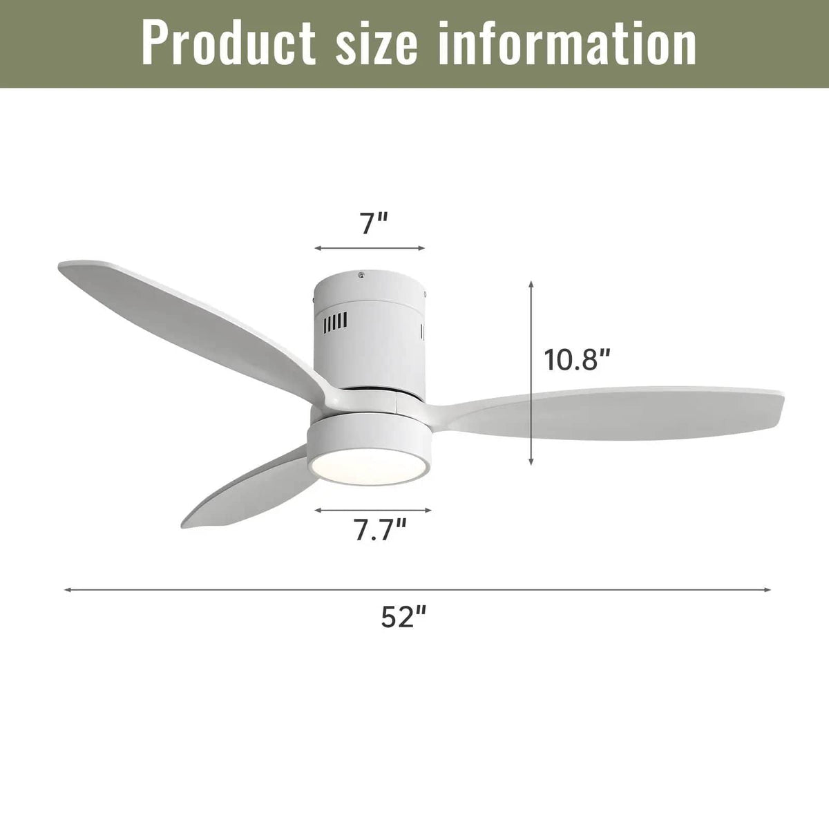 Ceiling Fan | 52 Inch Flush Mount | Reversible DC Motor | Remote LED Light