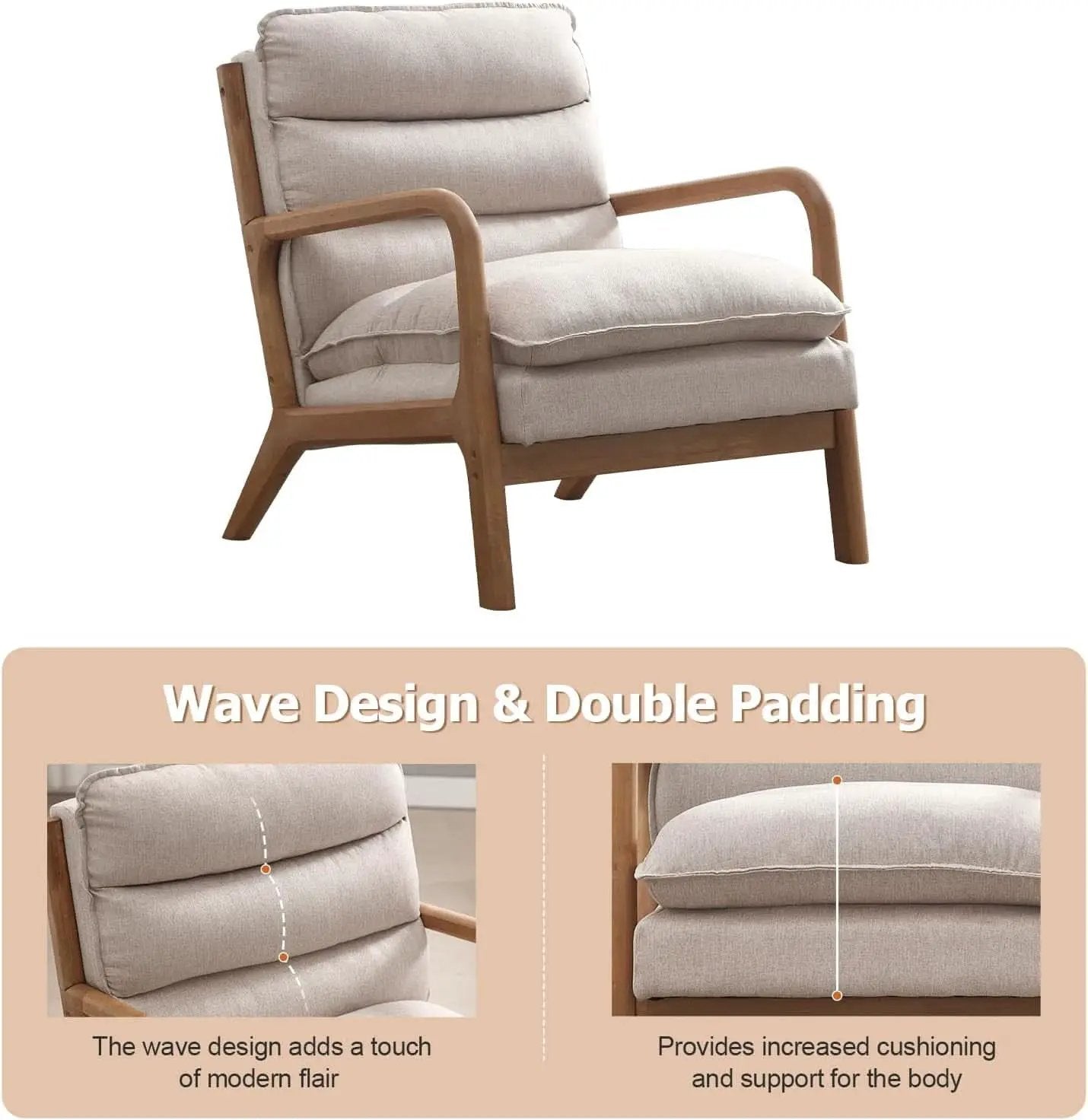 Beige Mid Century Modern Upholstered Accent Armchair from PriceLows™