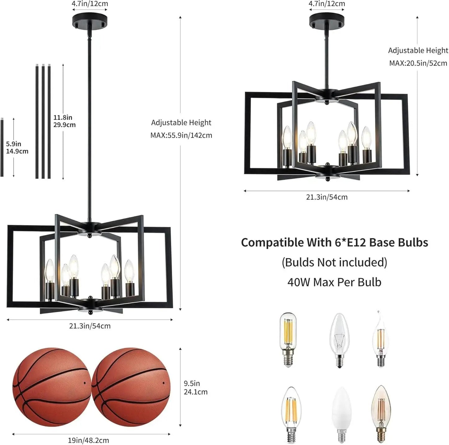 Black 6 Light Adjustable Pendant Chandelier For Dining Room from PriceLows™