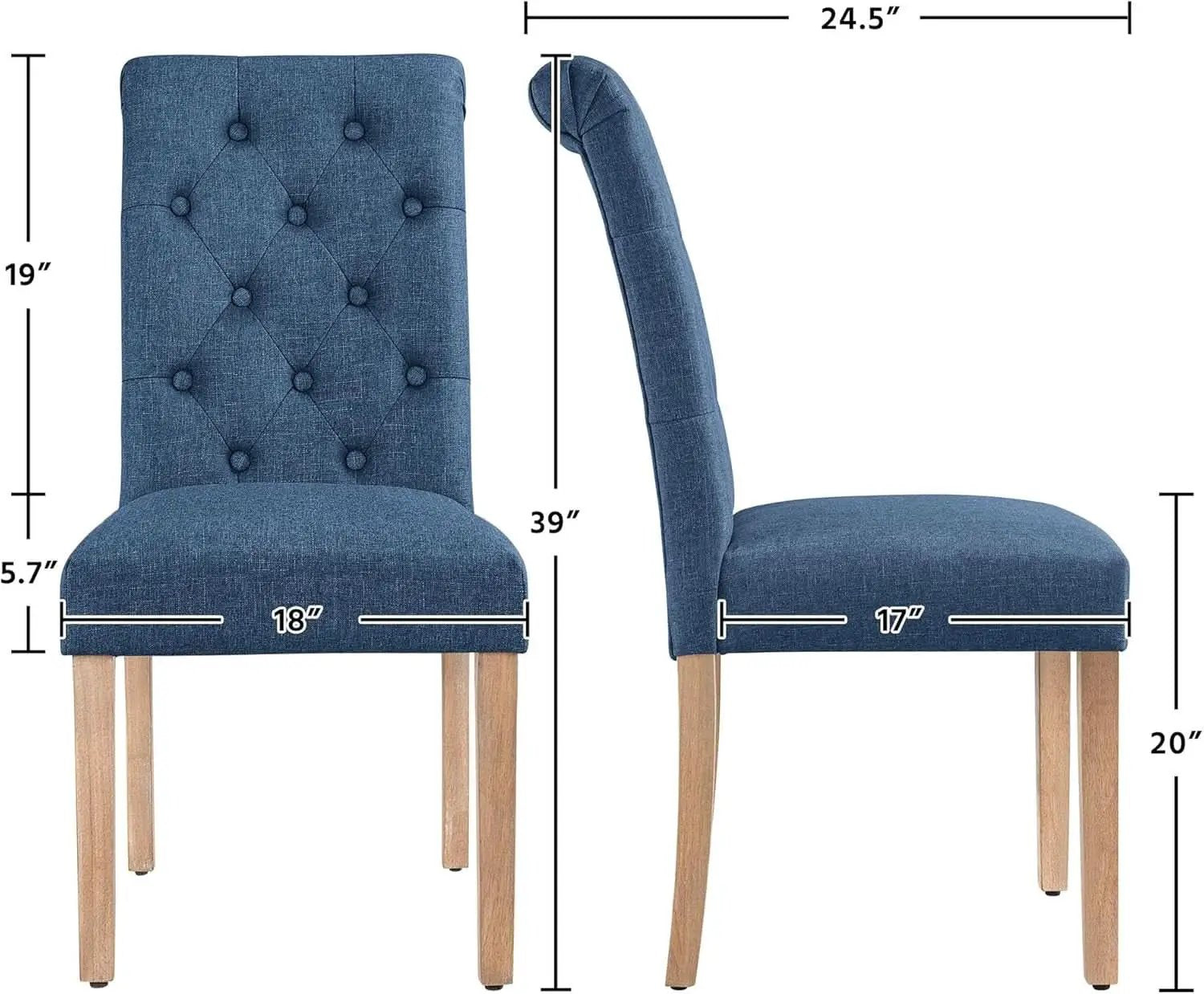 Blue Button Tufted Dining Chairs Set Of 2 With Solid Wood Legs from PriceLows™