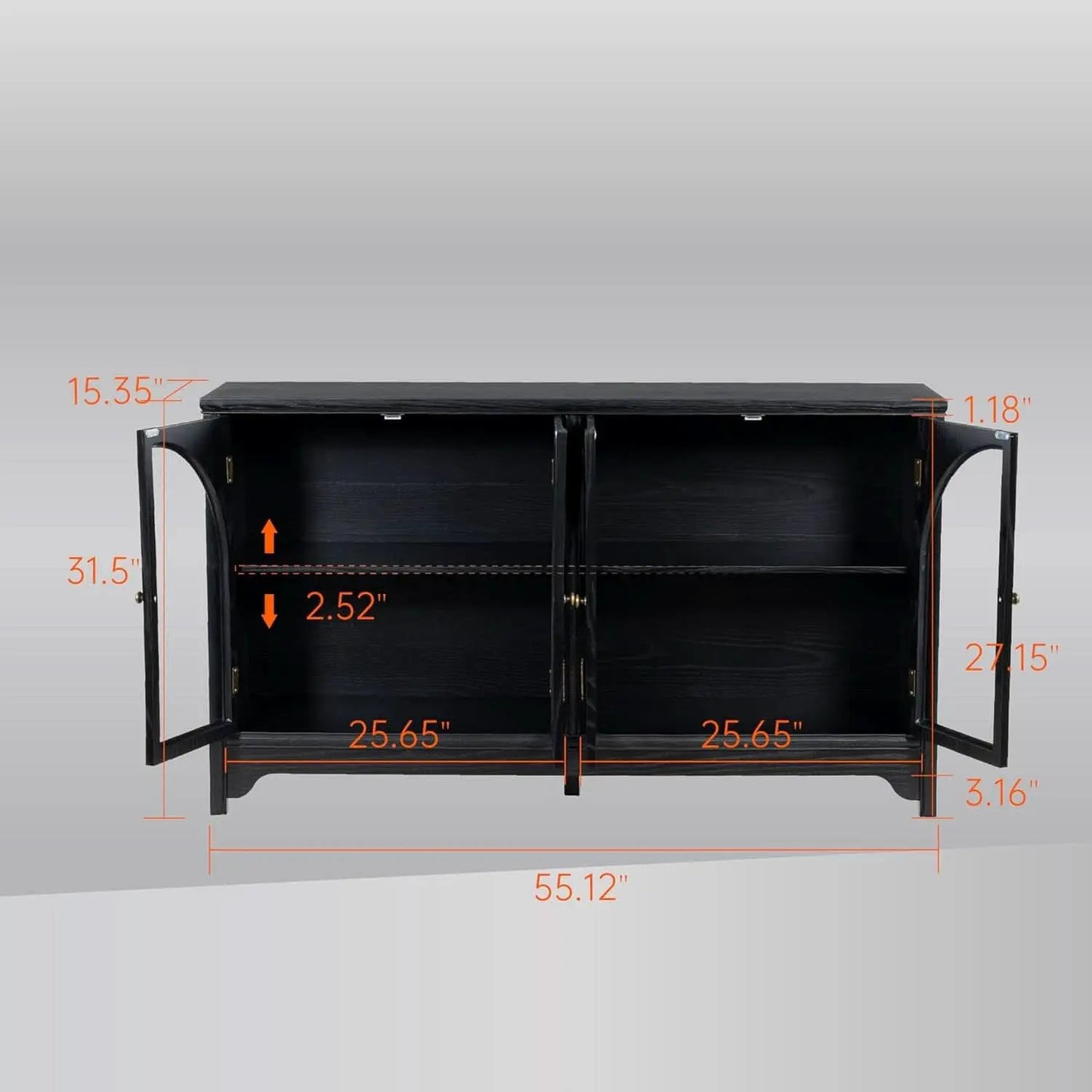 55 Inch Solid Wood Buffet Cabinet Farmhouse Sideboard Black from PriceLows™