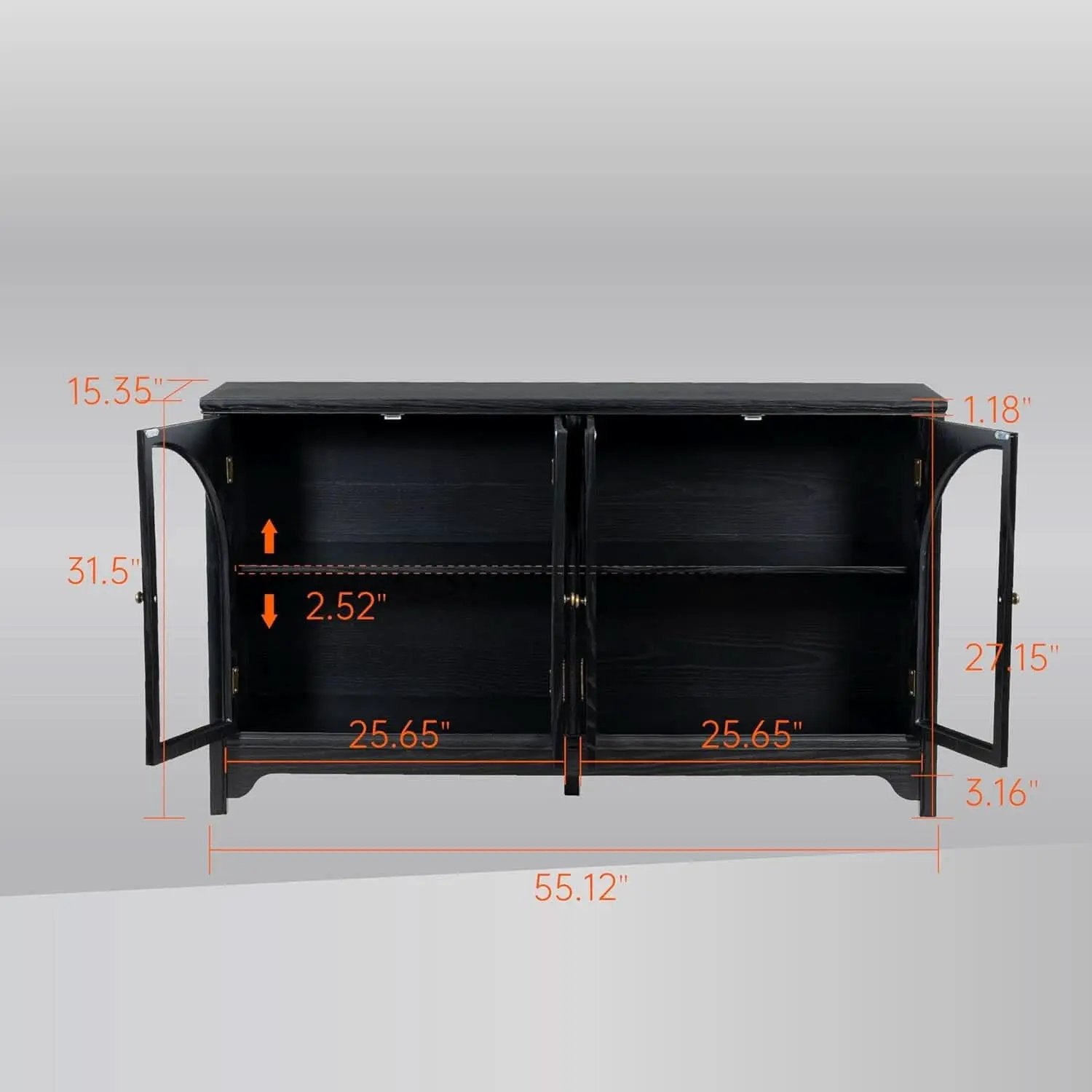 55 Inch Solid Wood Buffet Cabinet Farmhouse Sideboard Black from PriceLows™