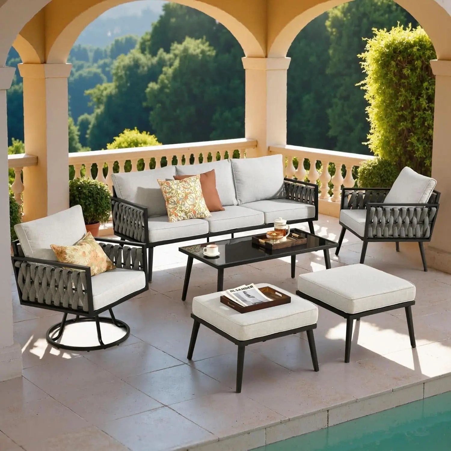 Outdoor Patio Furniture Set with Swivel Chair and Table from PriceLows™