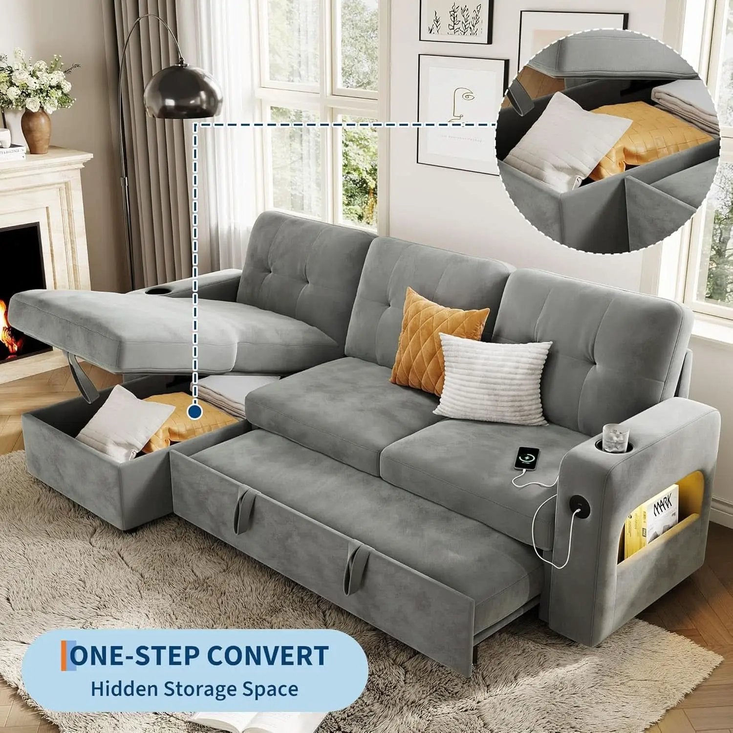 84Inch LShaped Sleeper Sofa Integrated Storage System from PriceLows™