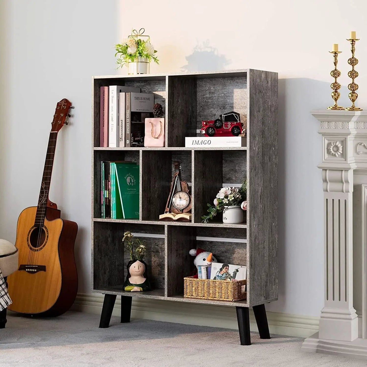 Three Tier Grey Bookshelf For Small Spaces With Crisscross from PriceLows™