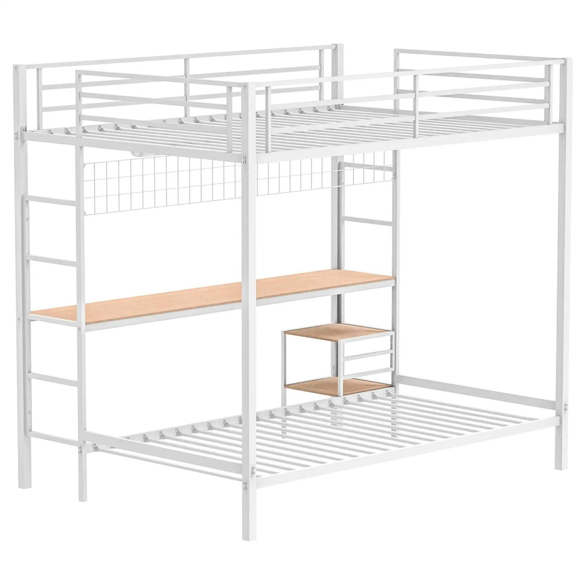 Bettoni Metal Full Over Twin Workstation Bunk Bed Matte | 77.75 x 56.25 x 72 in | Engineered Wood & Metal | White