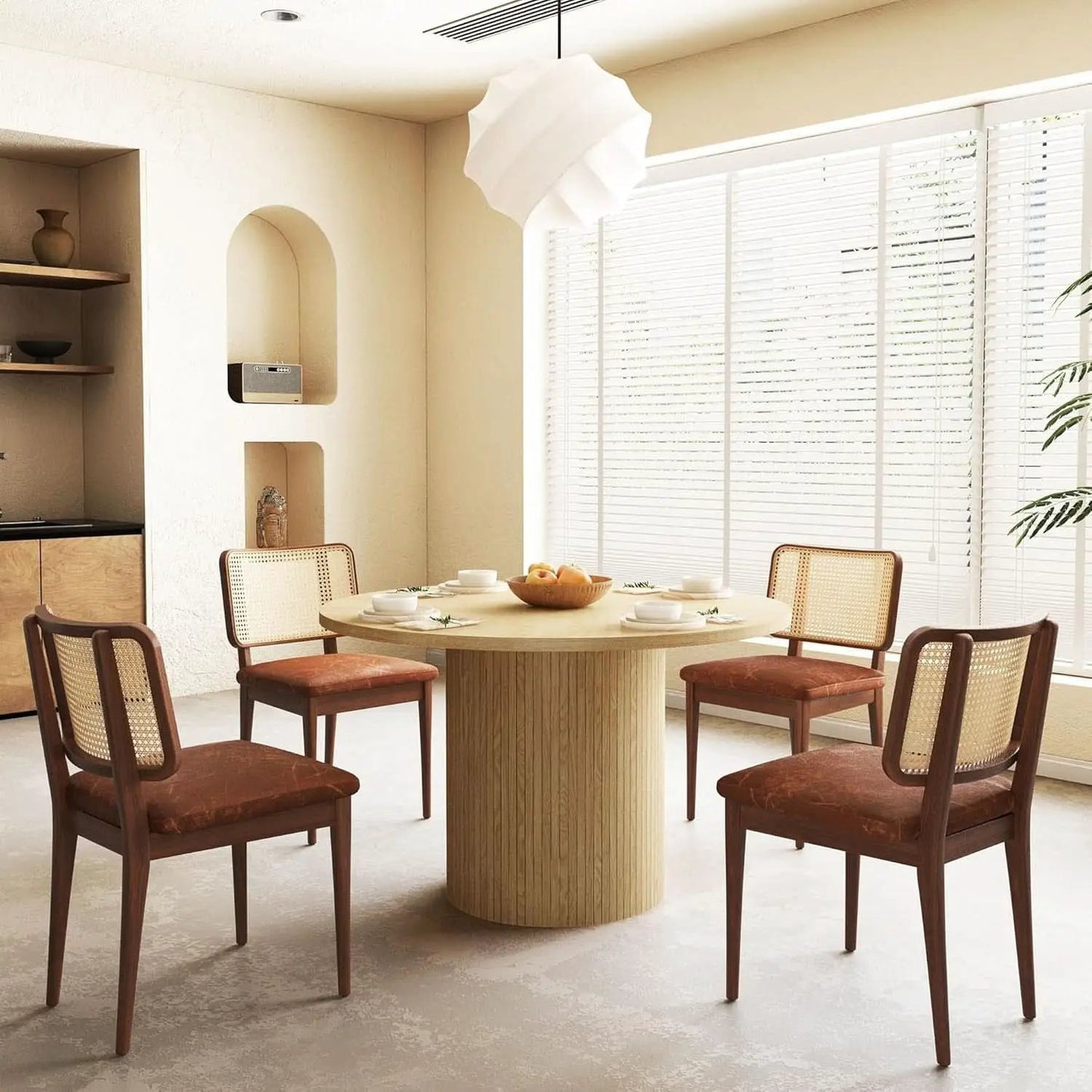 47 Inch Round Dining Table Natural Wood Farmhouse Fluted from PriceLows™