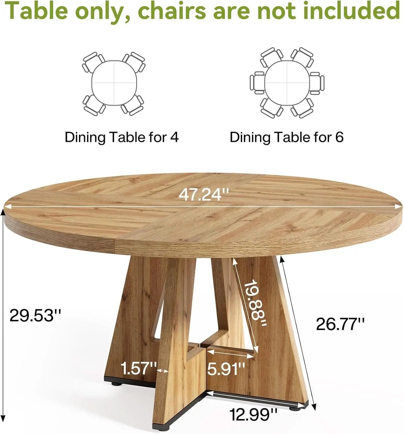 Round Dining Table 47 Inch For 4 To 6 With Wooden Pedestal from PriceLows™