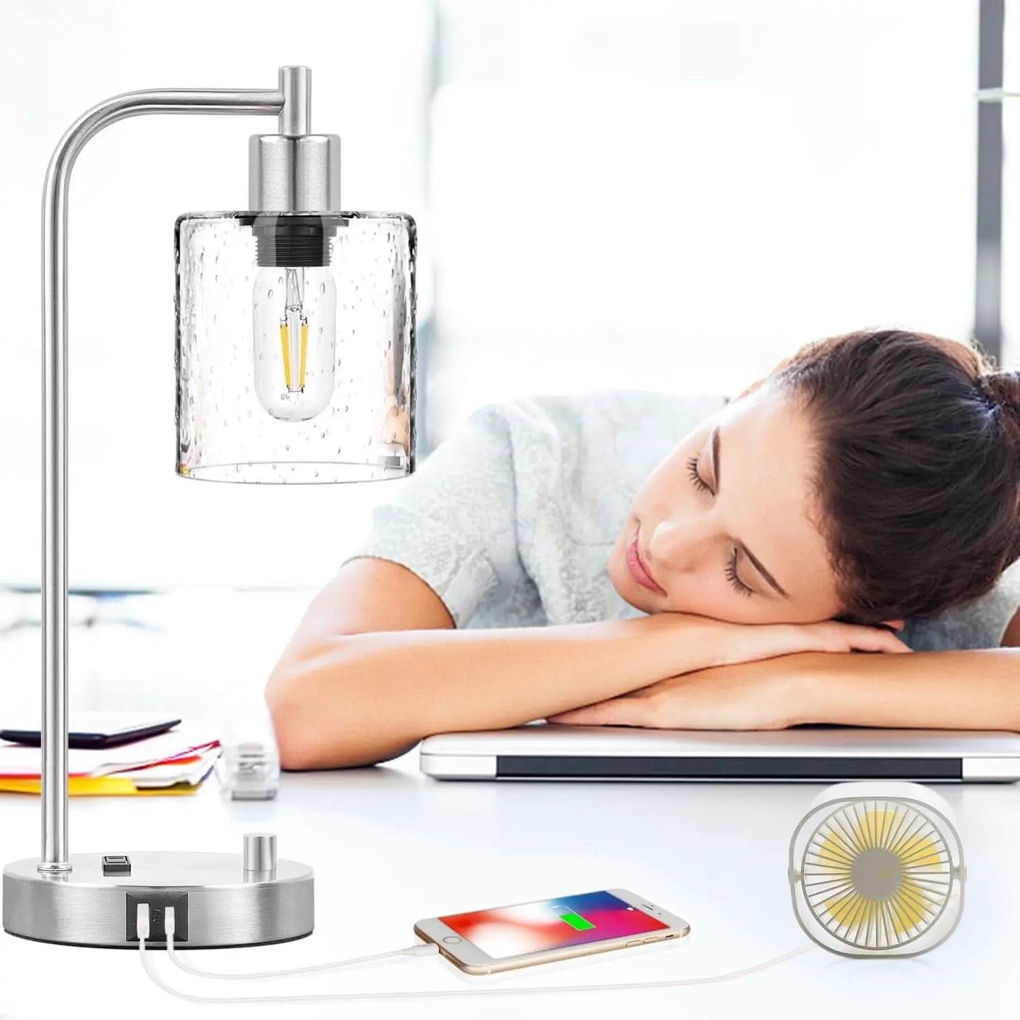 Set Of 2 Industrial Table Lamps With Glass Shade And Stepless Dimming from PriceLows™