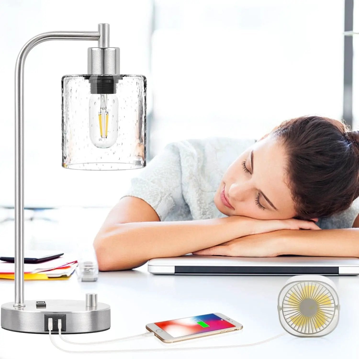 Set Of 2 Industrial Table Lamps With Glass Shade And Stepless Dimming from PriceLows™
