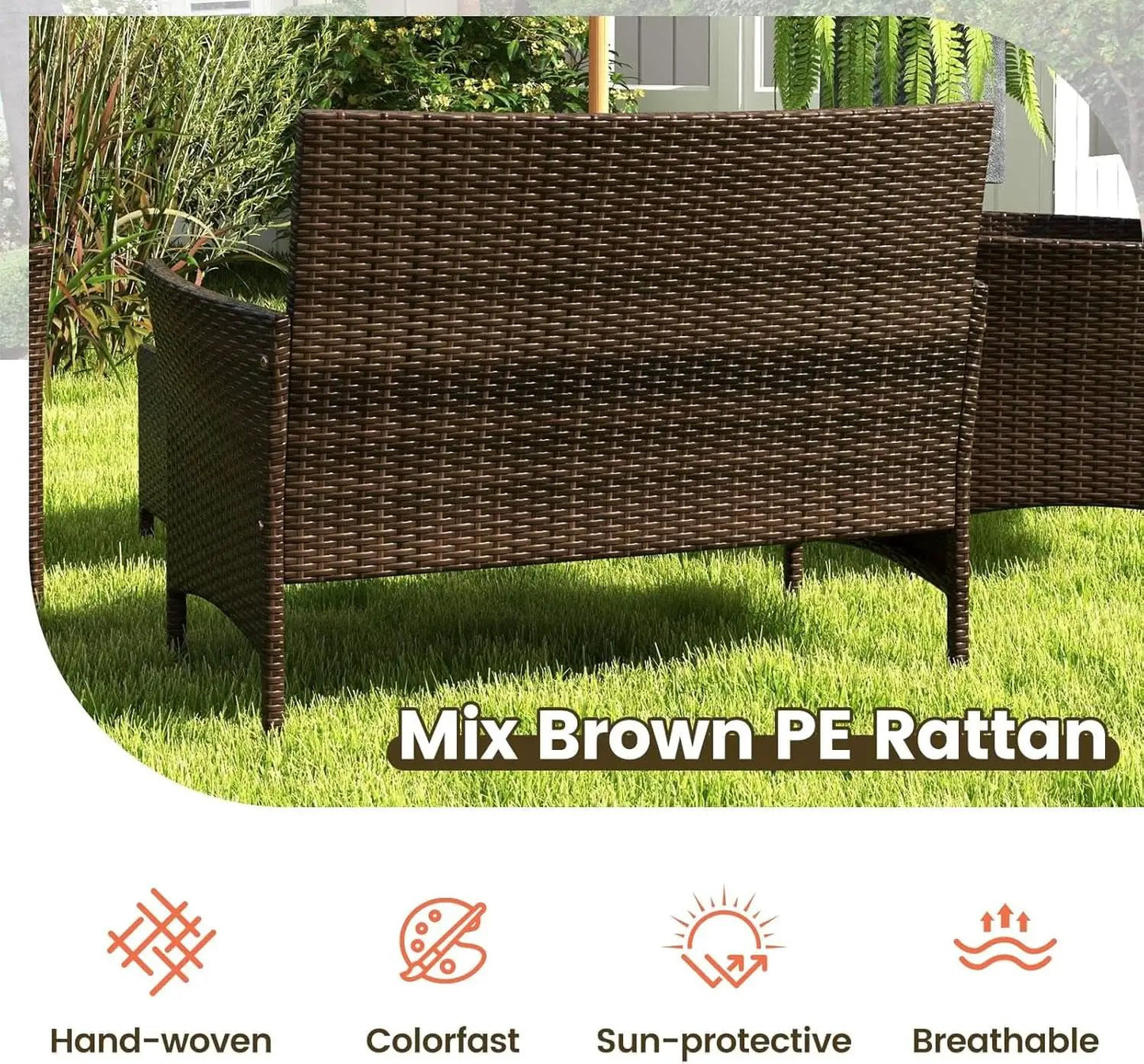 Elegant Rattan Patio Furniture Set with Cushions and Table from PriceLows™