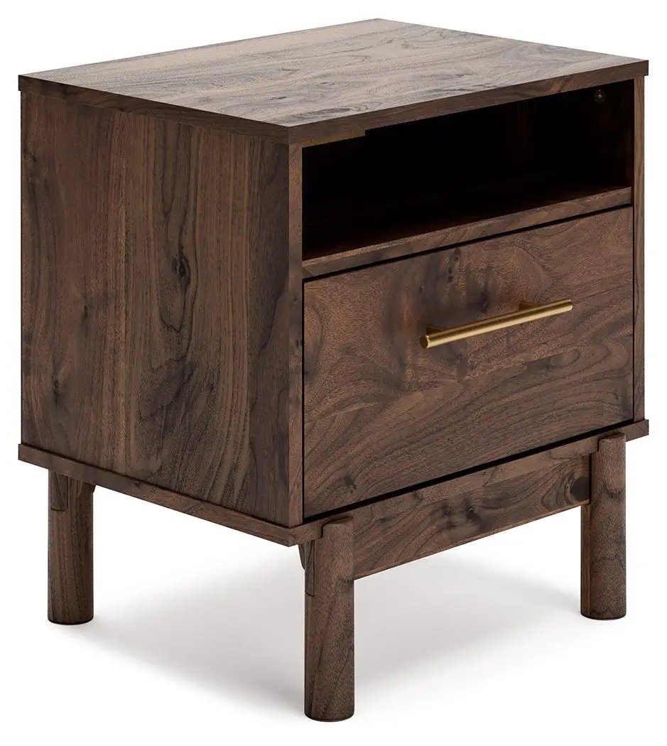 Calverson Nightstand | Industrial Style | Replicated Walnut Grain | Burnished Hardware