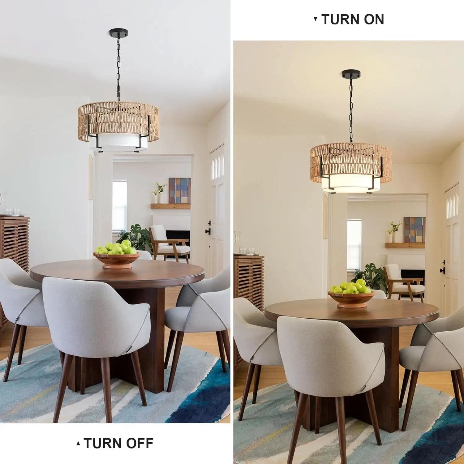 Boho Rattan Chandelier Pendant Light Natural Finish from PriceLows™