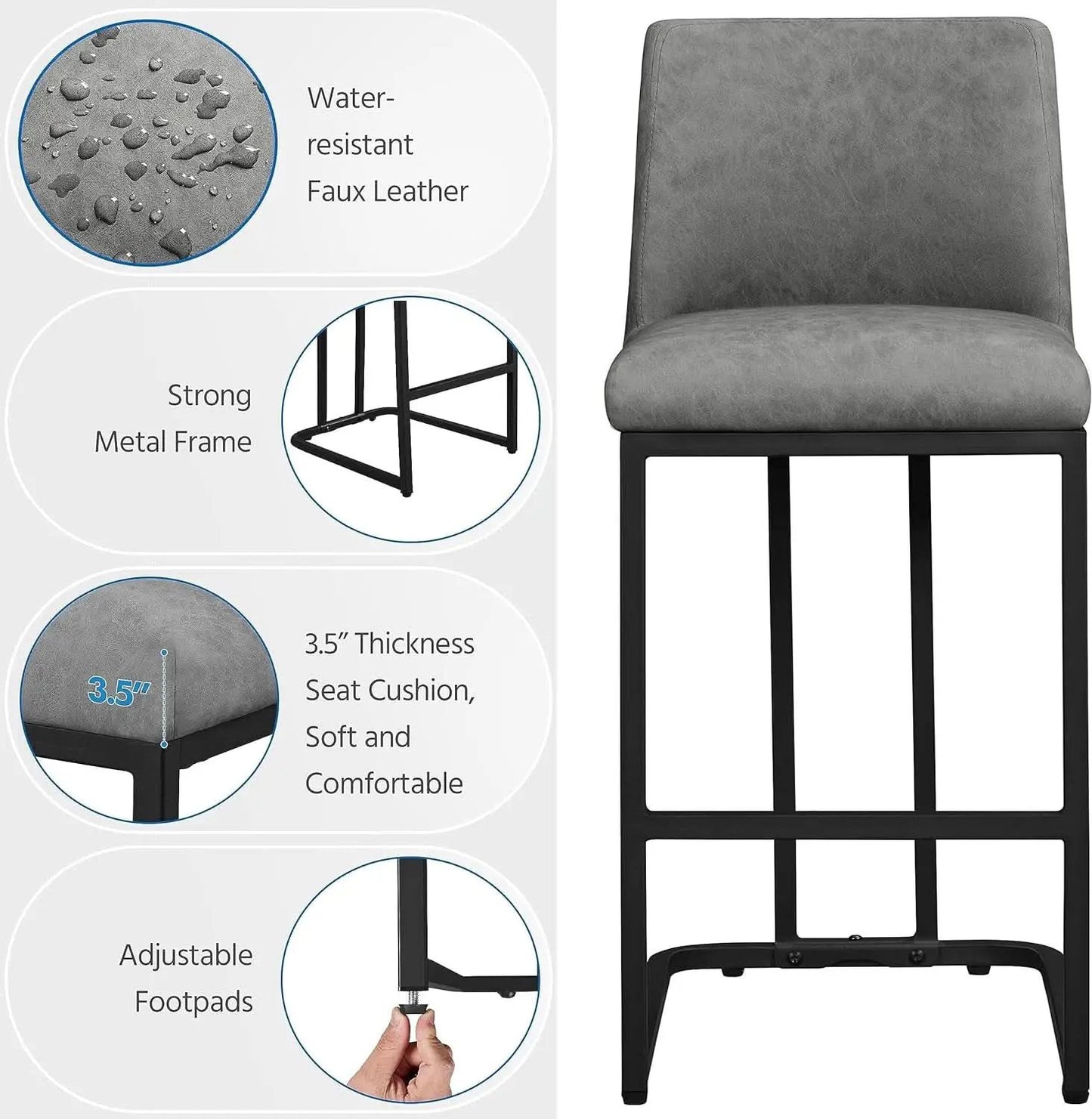 24 Inch Counter Height Leather Bar Stools Gray Set Of 2 from PriceLows™