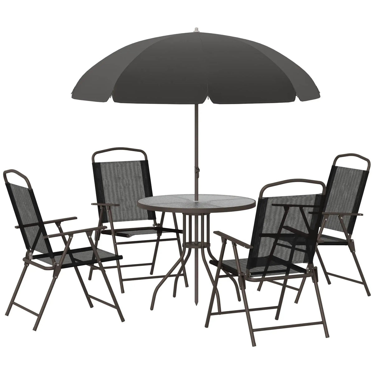 Outsunny Patio Dining Set | 6-Piece | Table With Umbrella | Folding Chairs