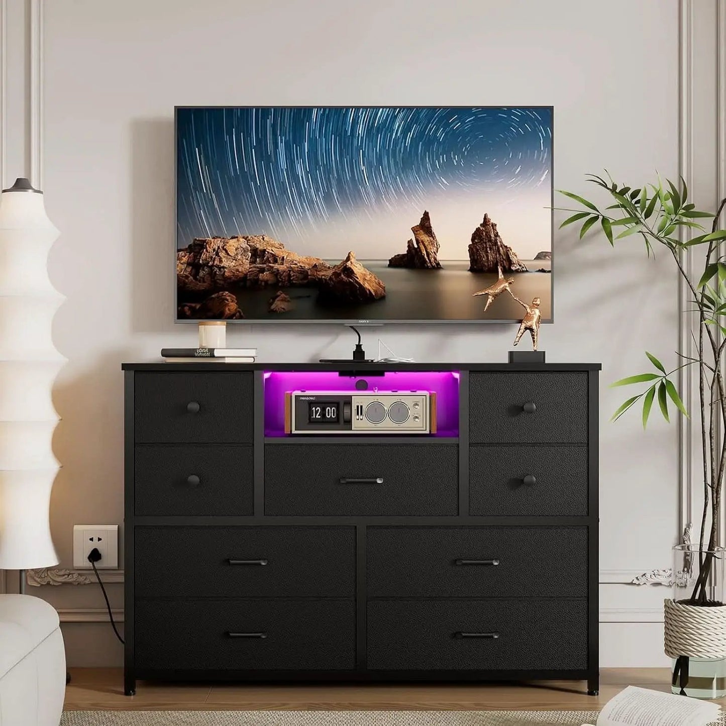 Charcoal Nine Drawer Wardrobe TV Stand With LED Lighting from PriceLows™