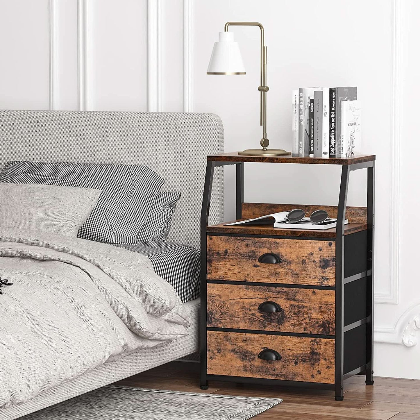 3-Drawer Nightstand With 2-Tier Shelf And Wood Top Bedroom from PriceLows™