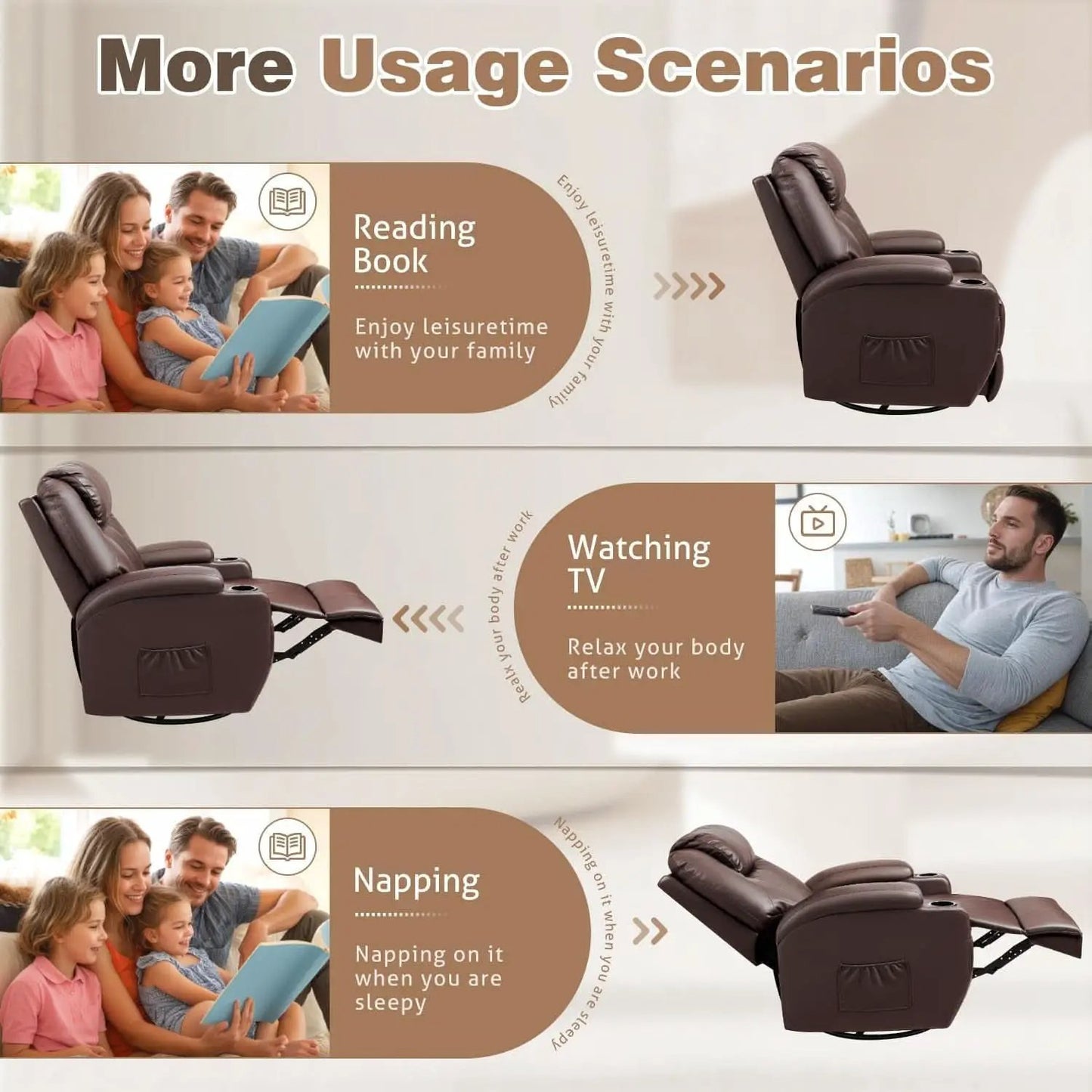 Dark Brown 360 Degree Swivel Recliner Chair With Massage from PriceLows™