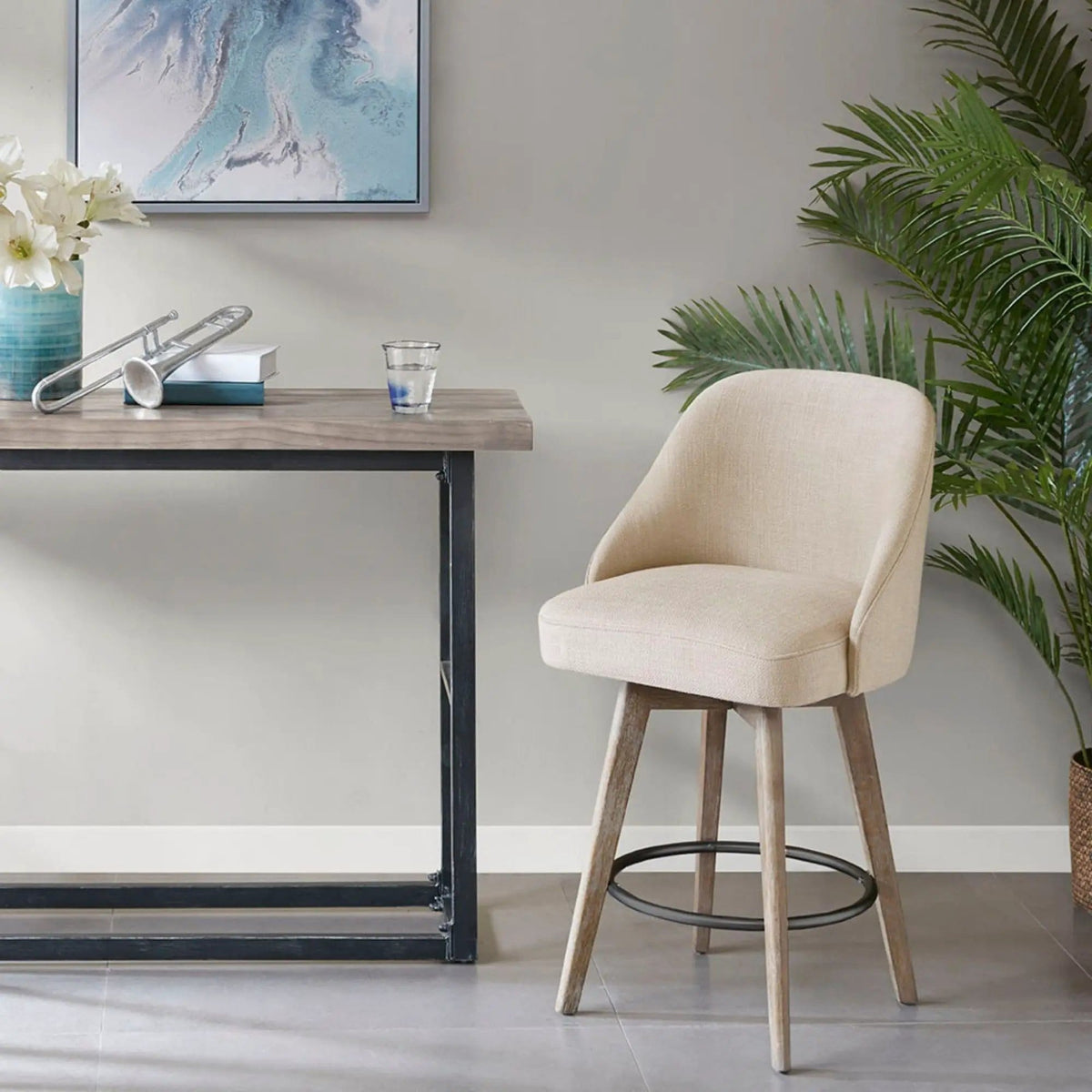 Counter Stool With Swivel Seat Counter Height (24"-27") | 2 Pieces | Solid Wood & Fabric | Home