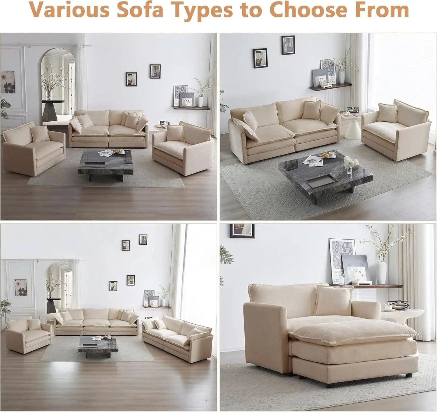 Light Coffee Chenille 3 Piece Sofa Set With Two Singles from PriceLows™