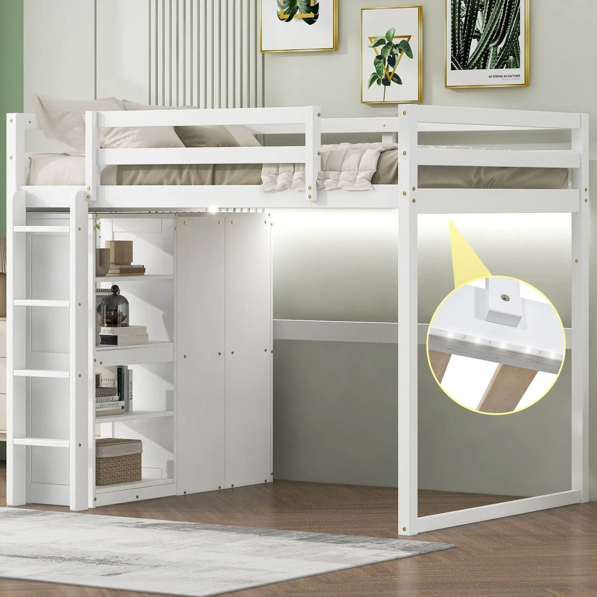Loft Bed | Built In Wardrobe | Storage Shelves | Led Lighting