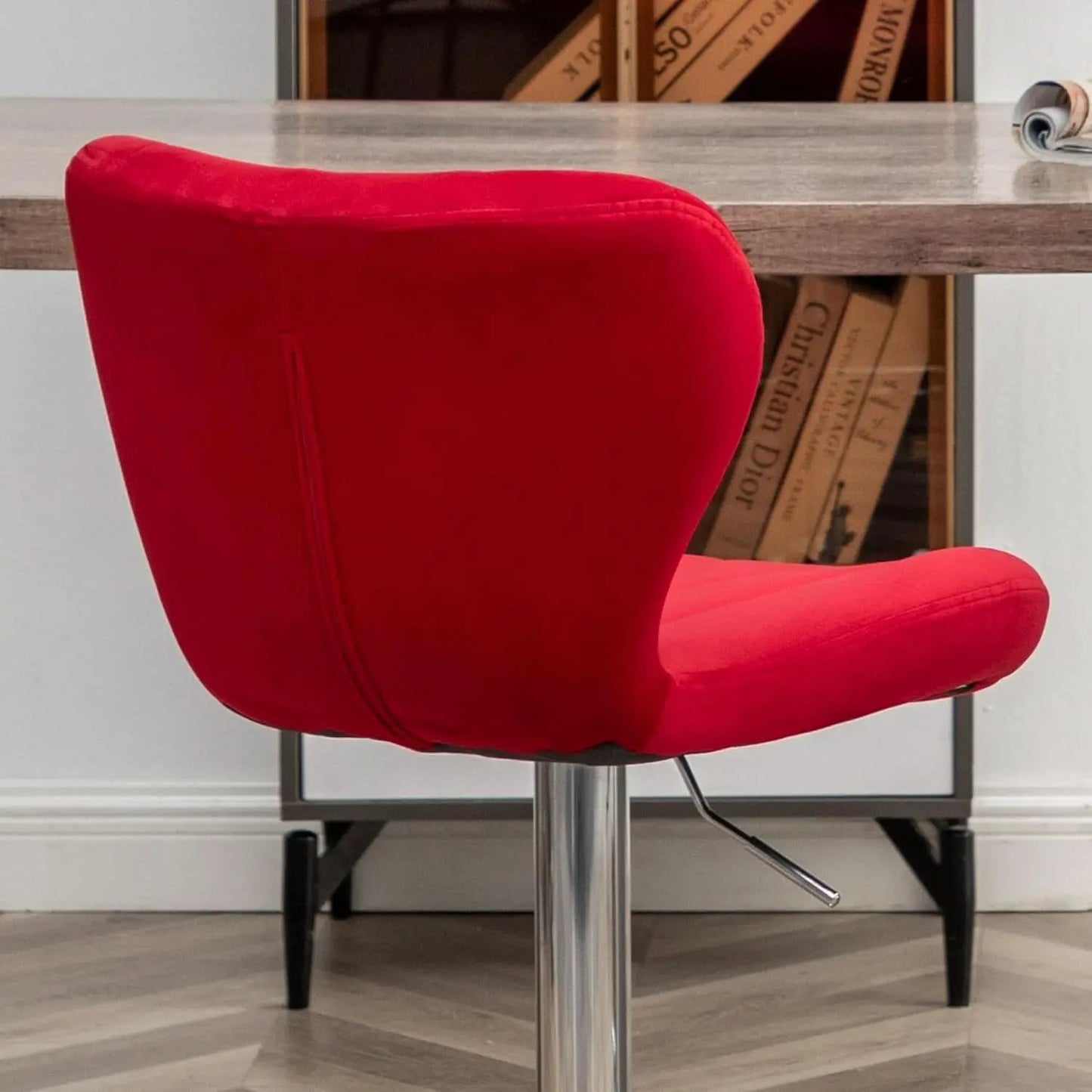 Velvet Adjustable Swivel Bar Stool Set Of 2 In Red from PriceLows™