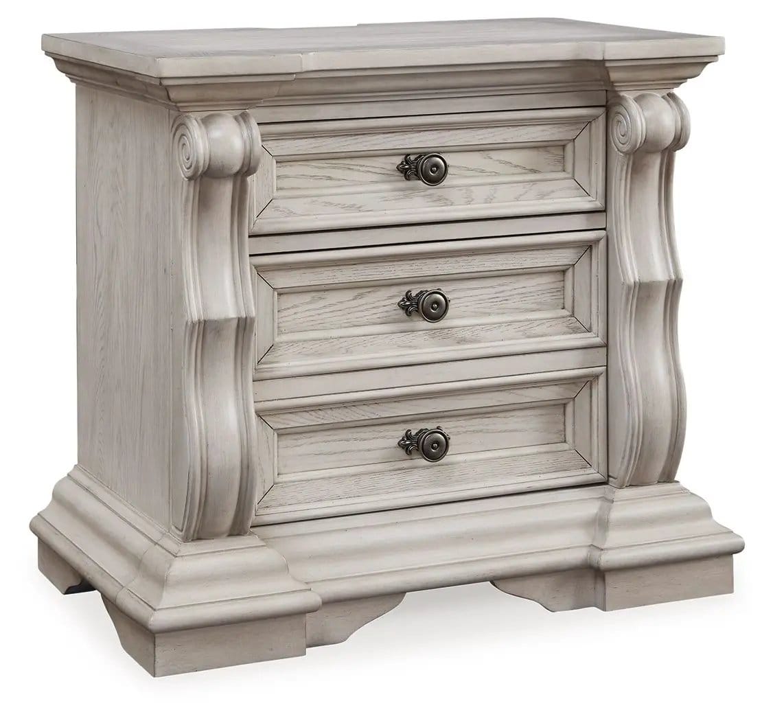 Bruchandi Three Drawer Night Stand Nightstands w/ Charging Station | 33.5 x 20 x 29.75 in | Mdf & Resin | Antique White